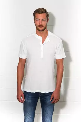 Men's Cotton Linen Snap-Up Mock Neck Tee