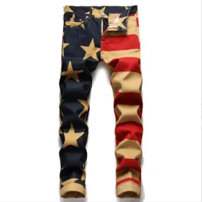 Men's Punk Style Splicing Print Streetwear Slim Fit Skinny Trousers