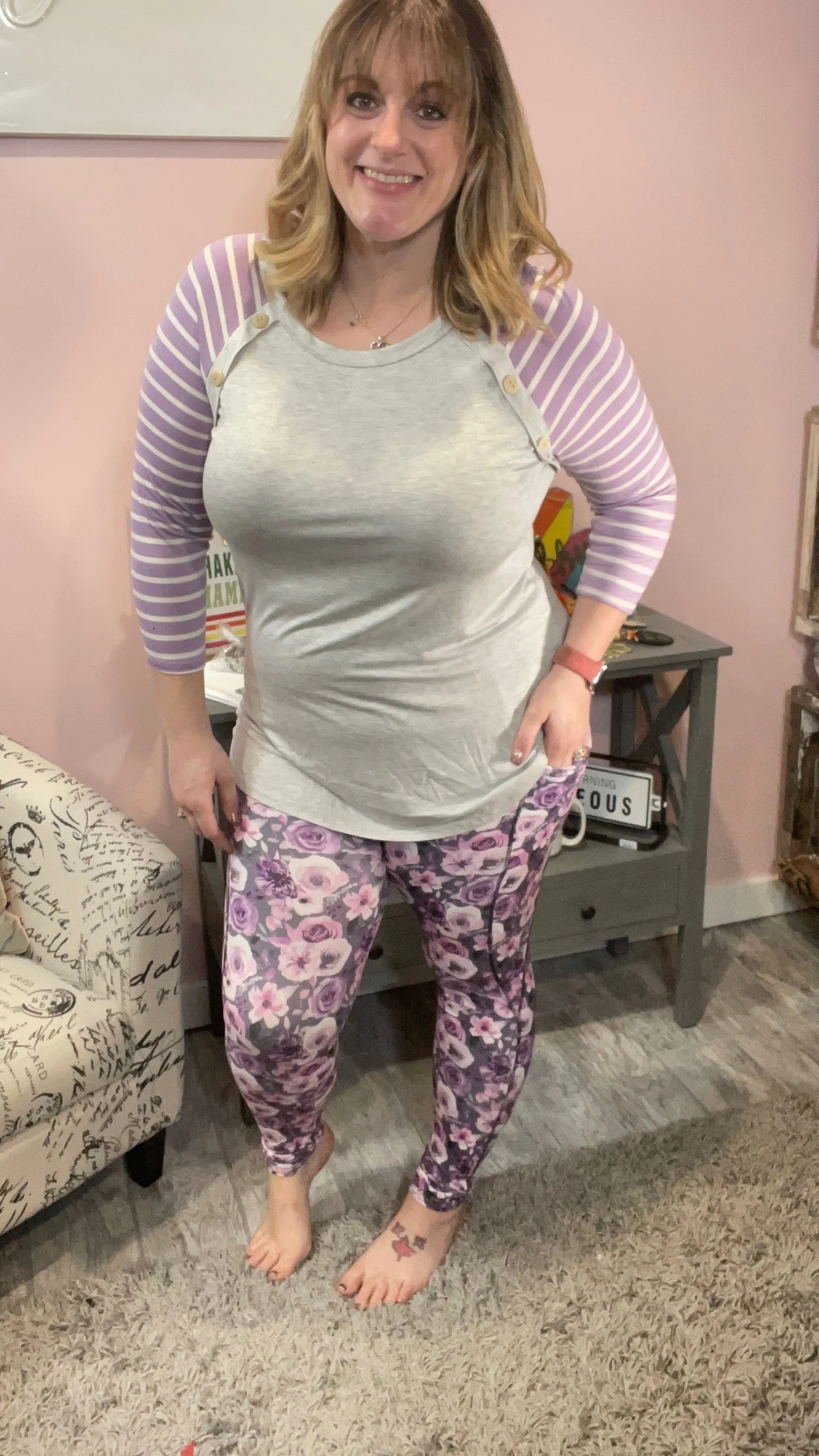 Mommy & Me Gray and Purple Roses Leggings