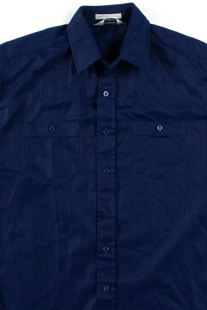 Navy Ribbed Sheer Button Up Shirt