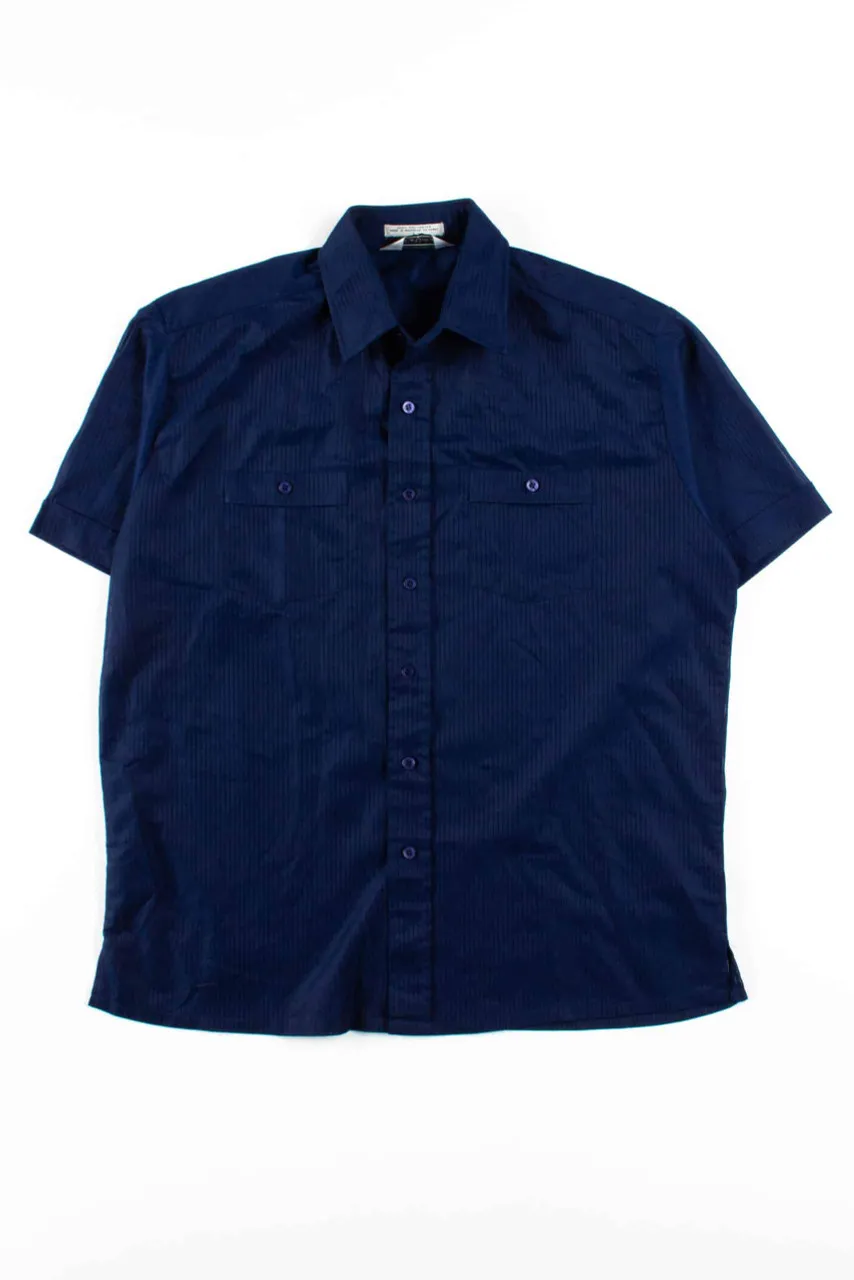 Navy Ribbed Sheer Button Up Shirt