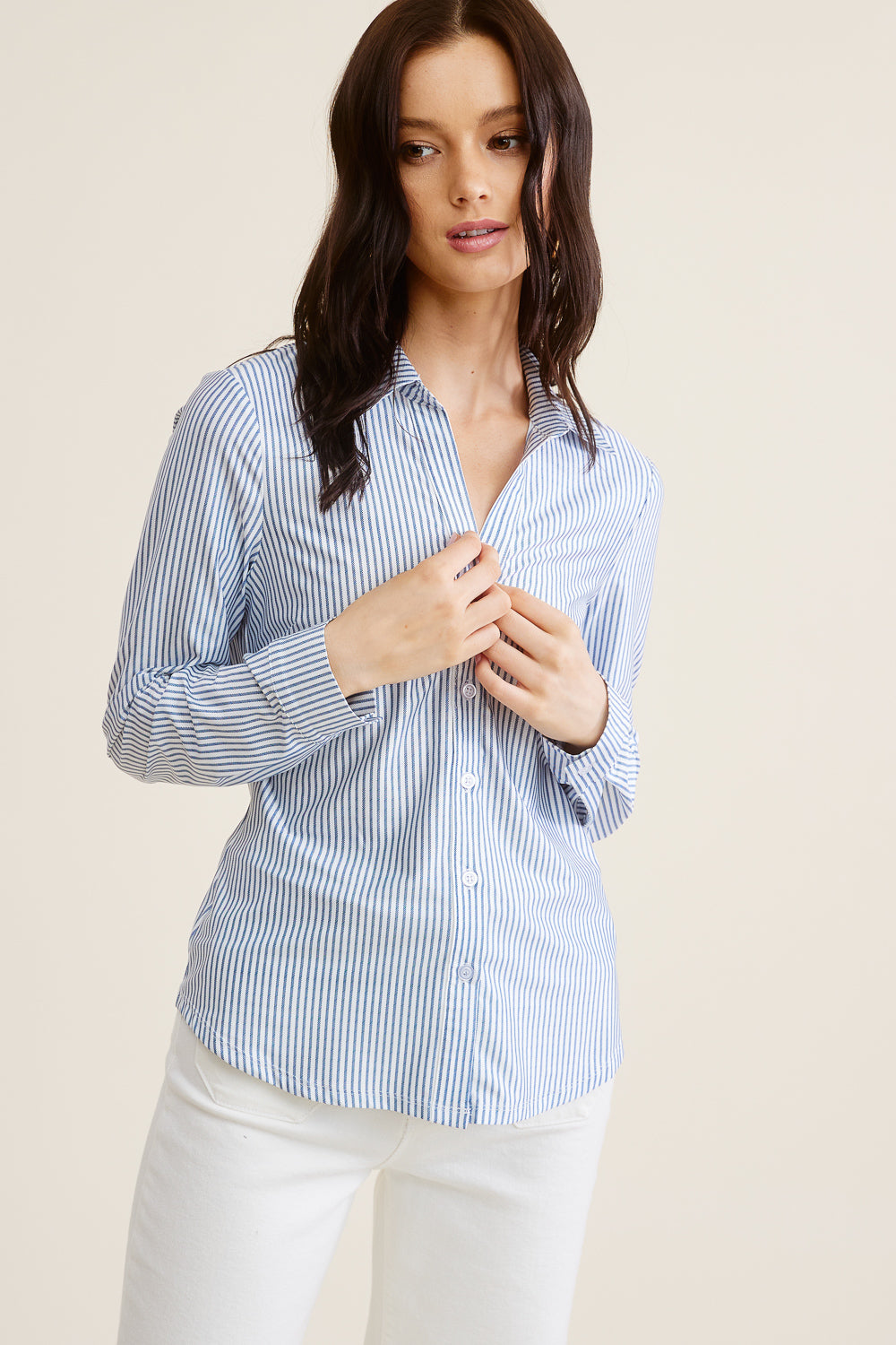 Navy Striped Button Down