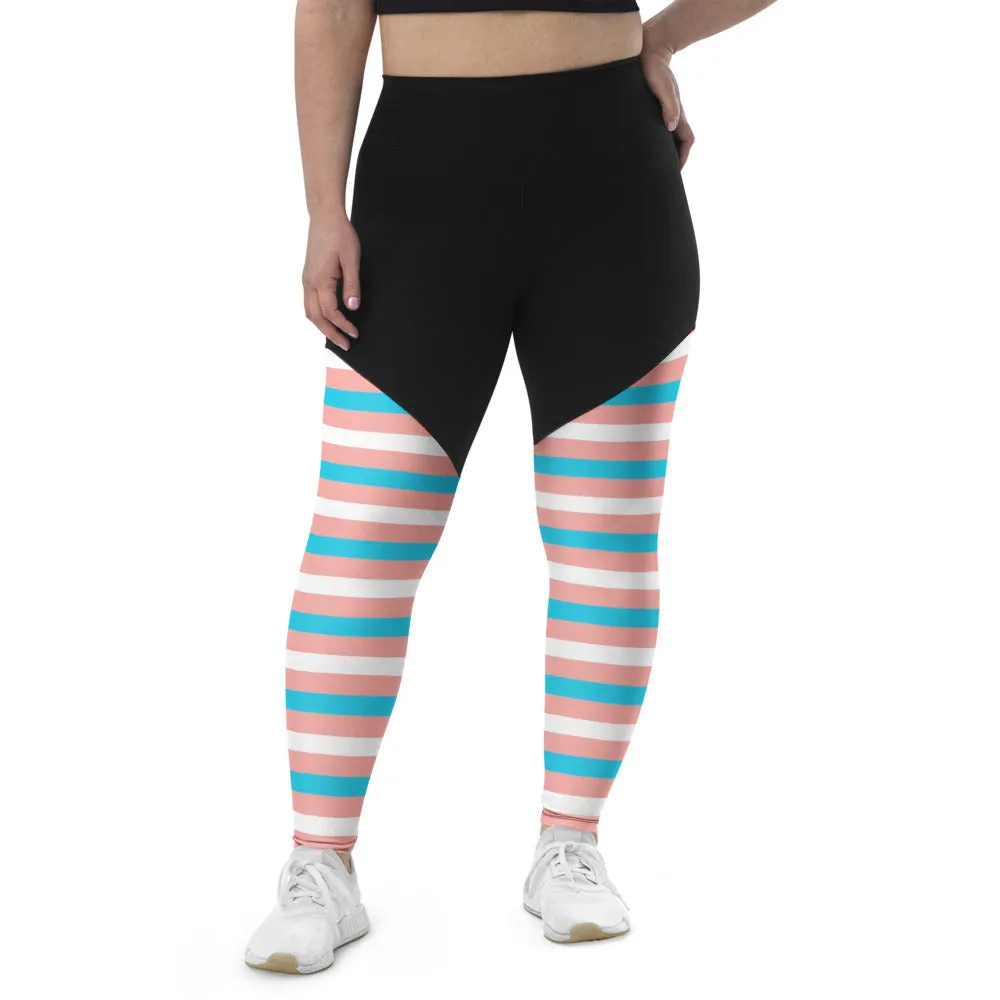 NEW Trans Coloured Candy Stripe Compression Fit Base Layer Athleisure Pants