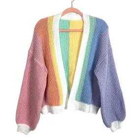 No Brand Pastel Color Block Open Front Cardigan Sweater- Size L