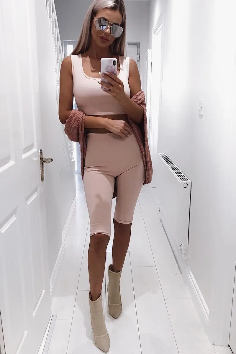 Nude Cropped Top and Leggings Co-Ords - Remini