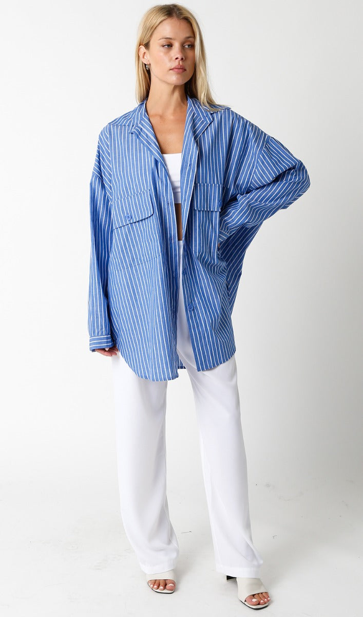 Oversize BF Button Down in Denim Stripe