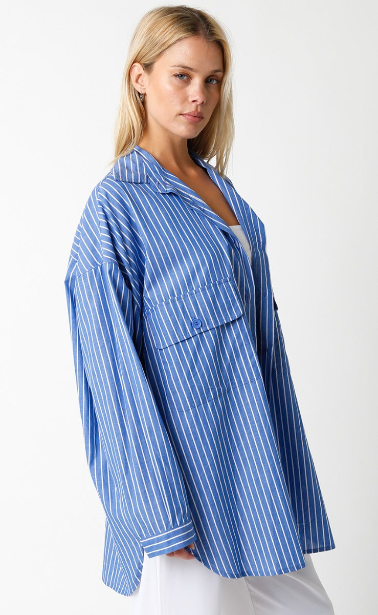 Oversize BF Button Down in Denim Stripe