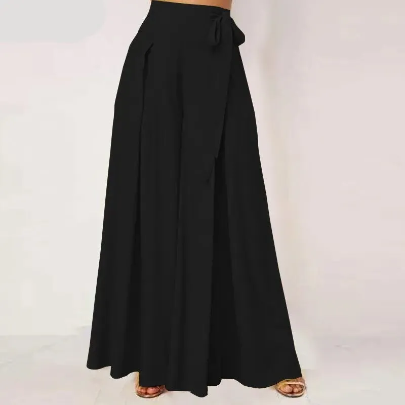 Oversized Flare Trousers Women Solid High Waist Wide Leg Pants Pleated