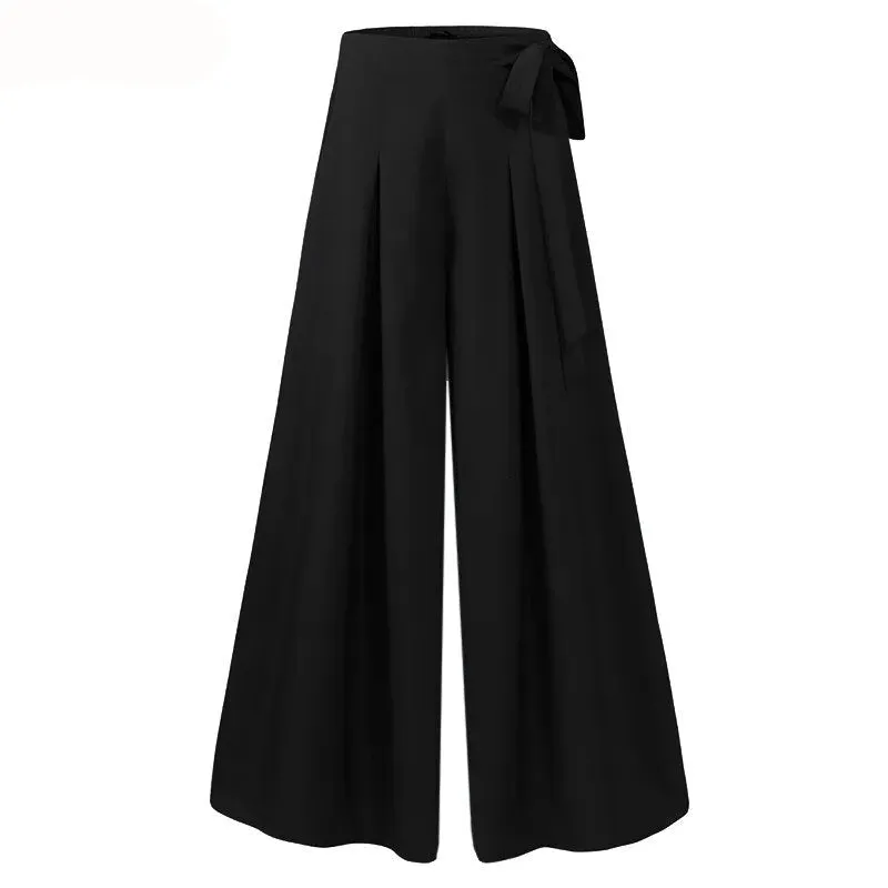 Oversized Flare Trousers Women Solid High Waist Wide Leg Pants Pleated