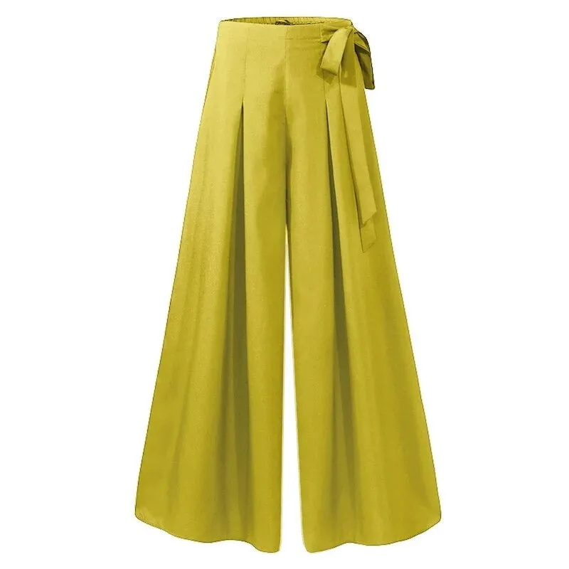 Oversized Flare Trousers Women Solid High Waist Wide Leg Pants Pleated