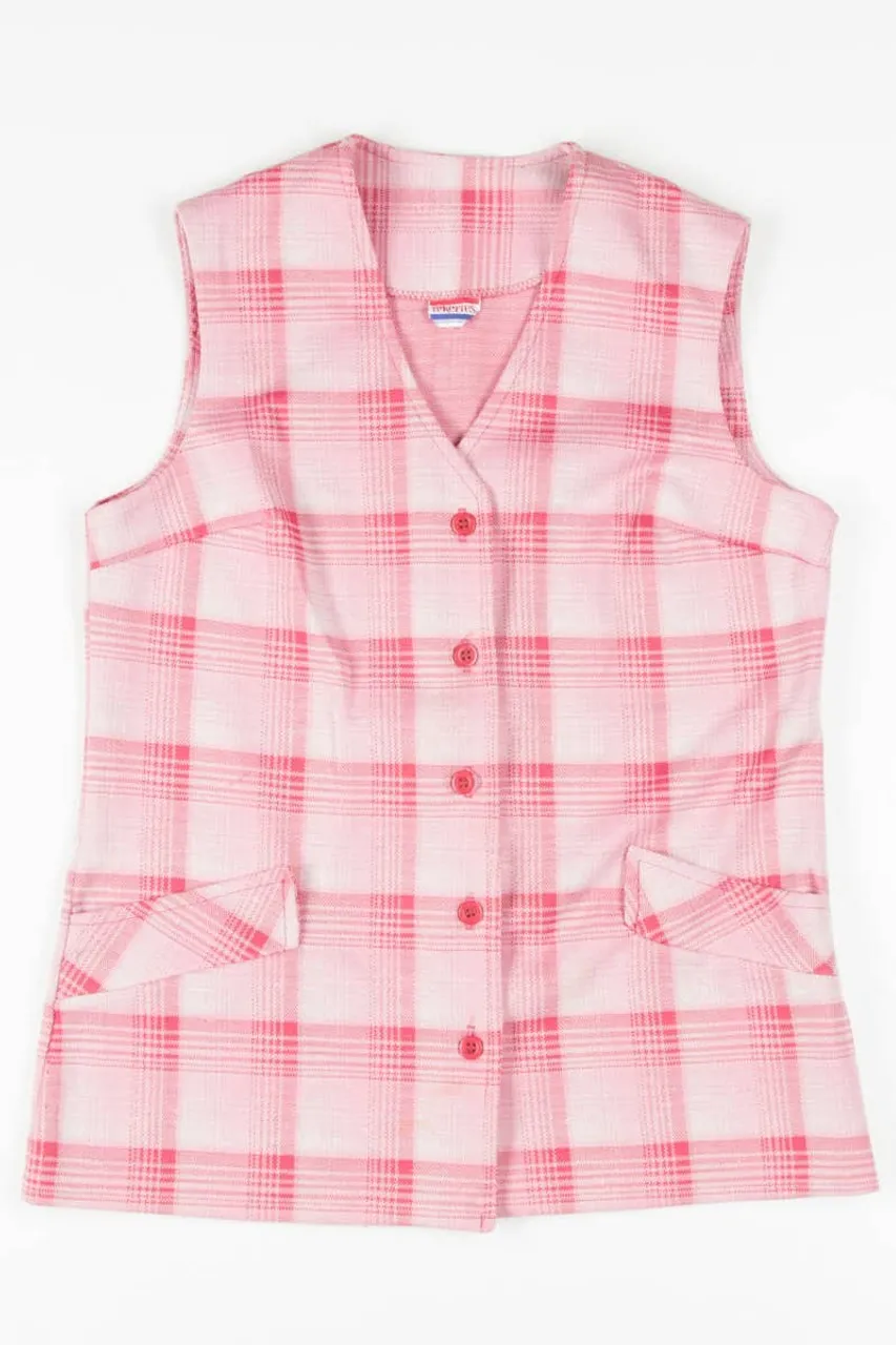 Pink Plaid Button Up Sleeveless Top