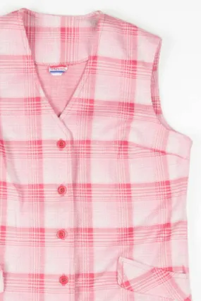 Pink Plaid Button Up Sleeveless Top