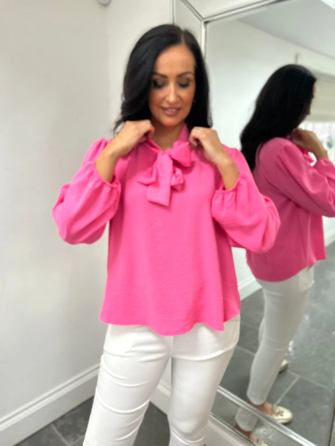 Pink Tie Neck Blouse Grace