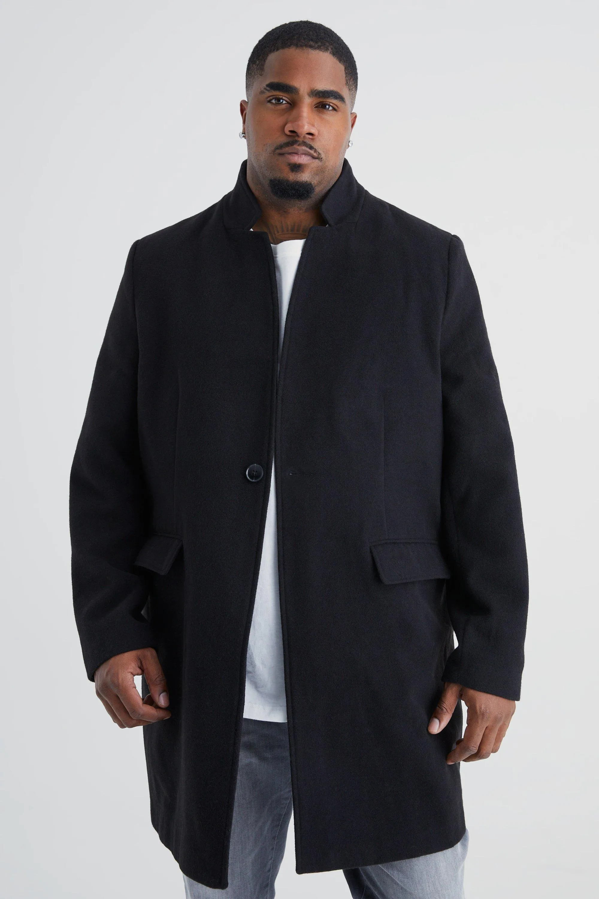 Plus Notch Collar Smart Overcoat | boohooMAN UK