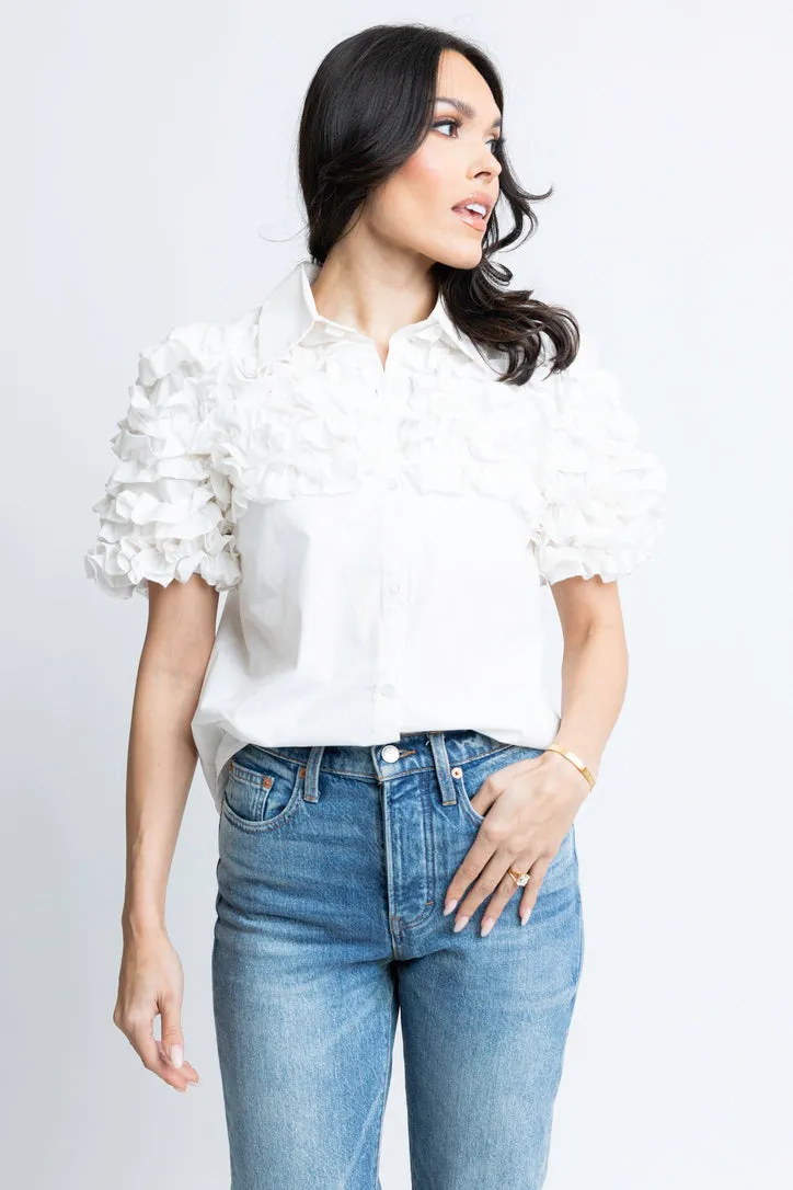 Poplin Ruffle Button Up Top