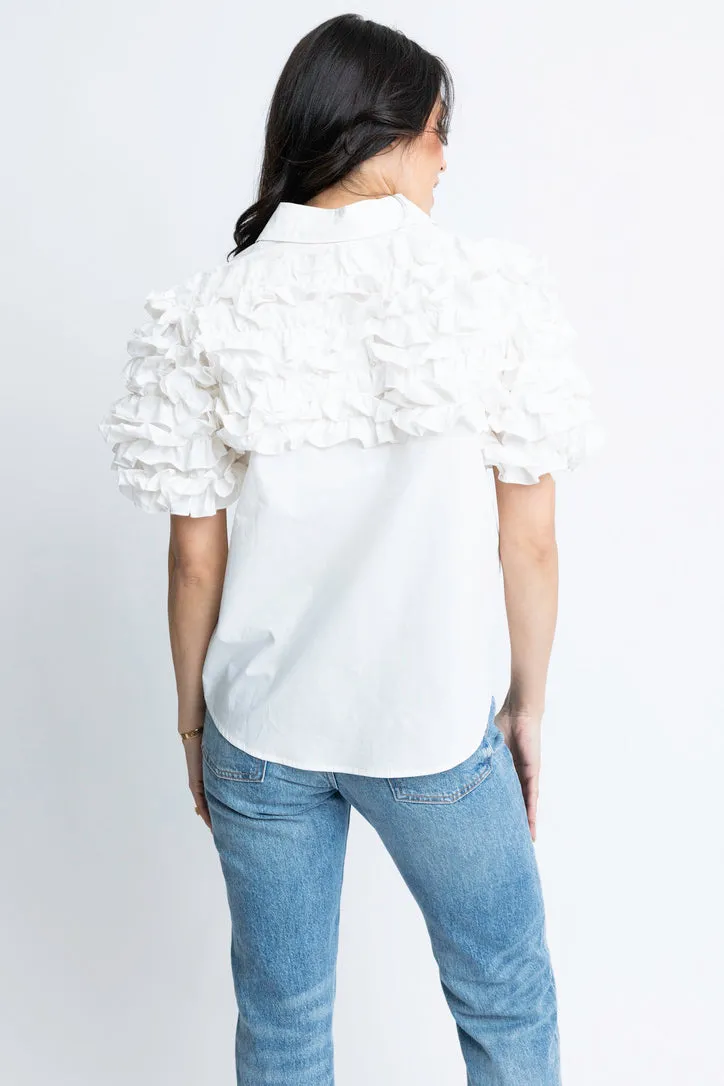 Poplin Ruffle Button Up Top