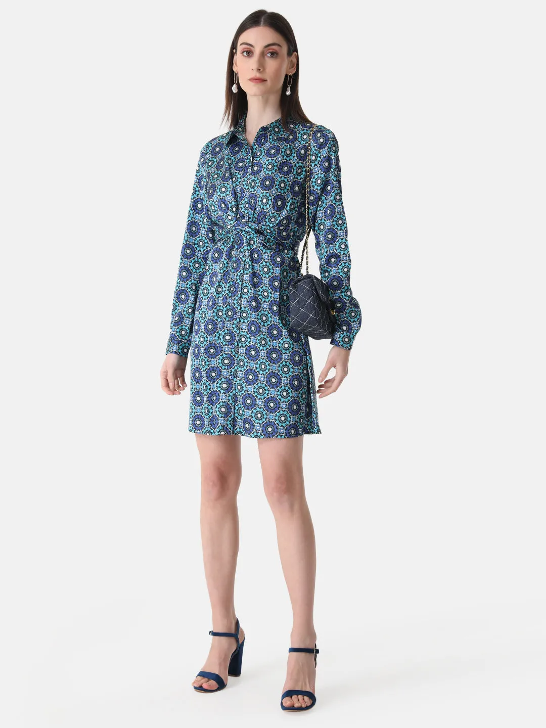 Printed Wrap Tie Knot Dress