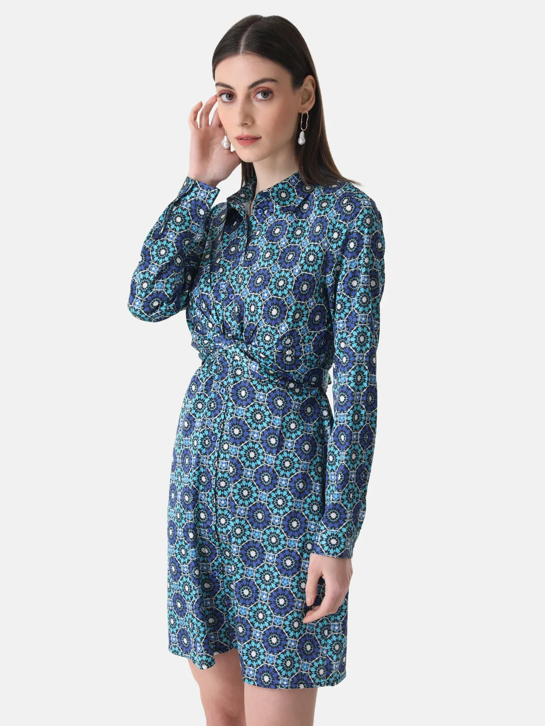 Printed Wrap Tie Knot Dress