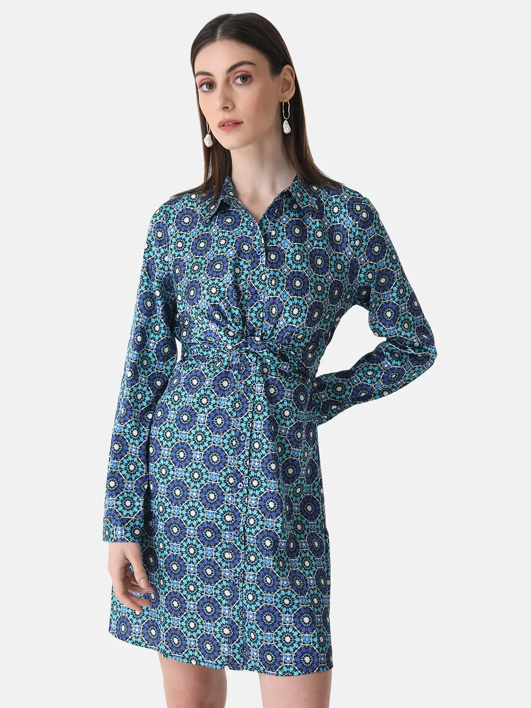 Printed Wrap Tie Knot Dress