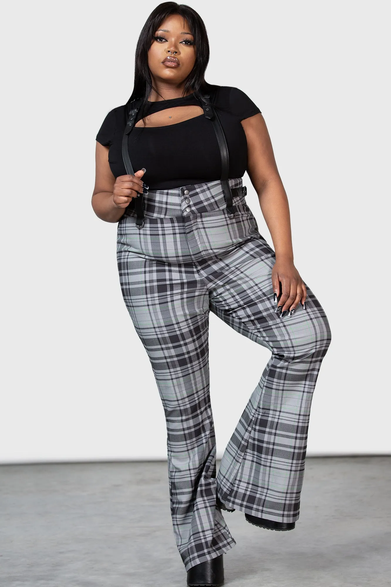 Prophet Of Doom Suspender Trousers [GREY TARTAN] [PLUS]