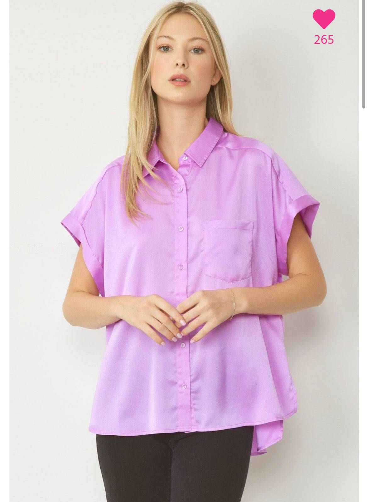 Satin Button Down - Lavender