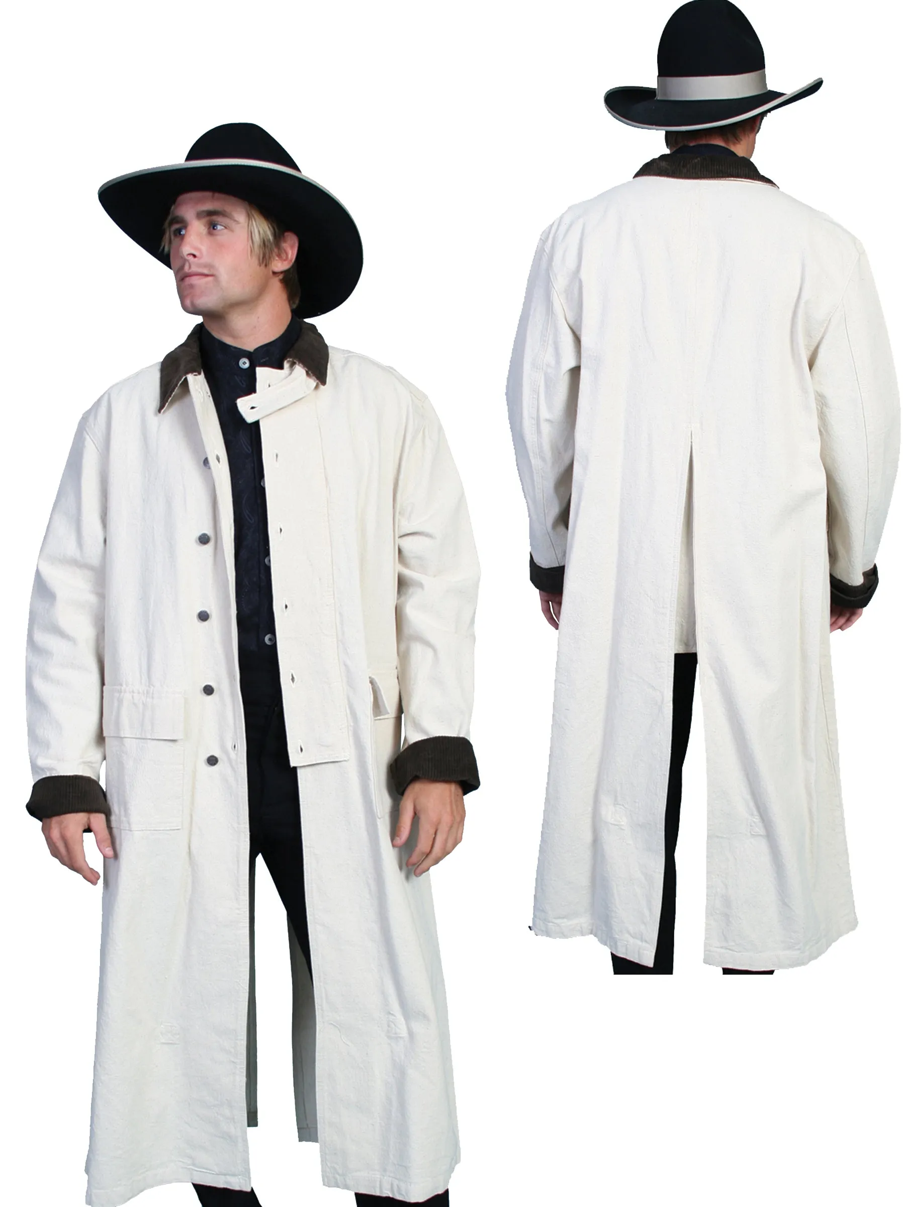 Scully RangeWear Mens Natural 100% Cotton Long Overcoat Duster Coat S