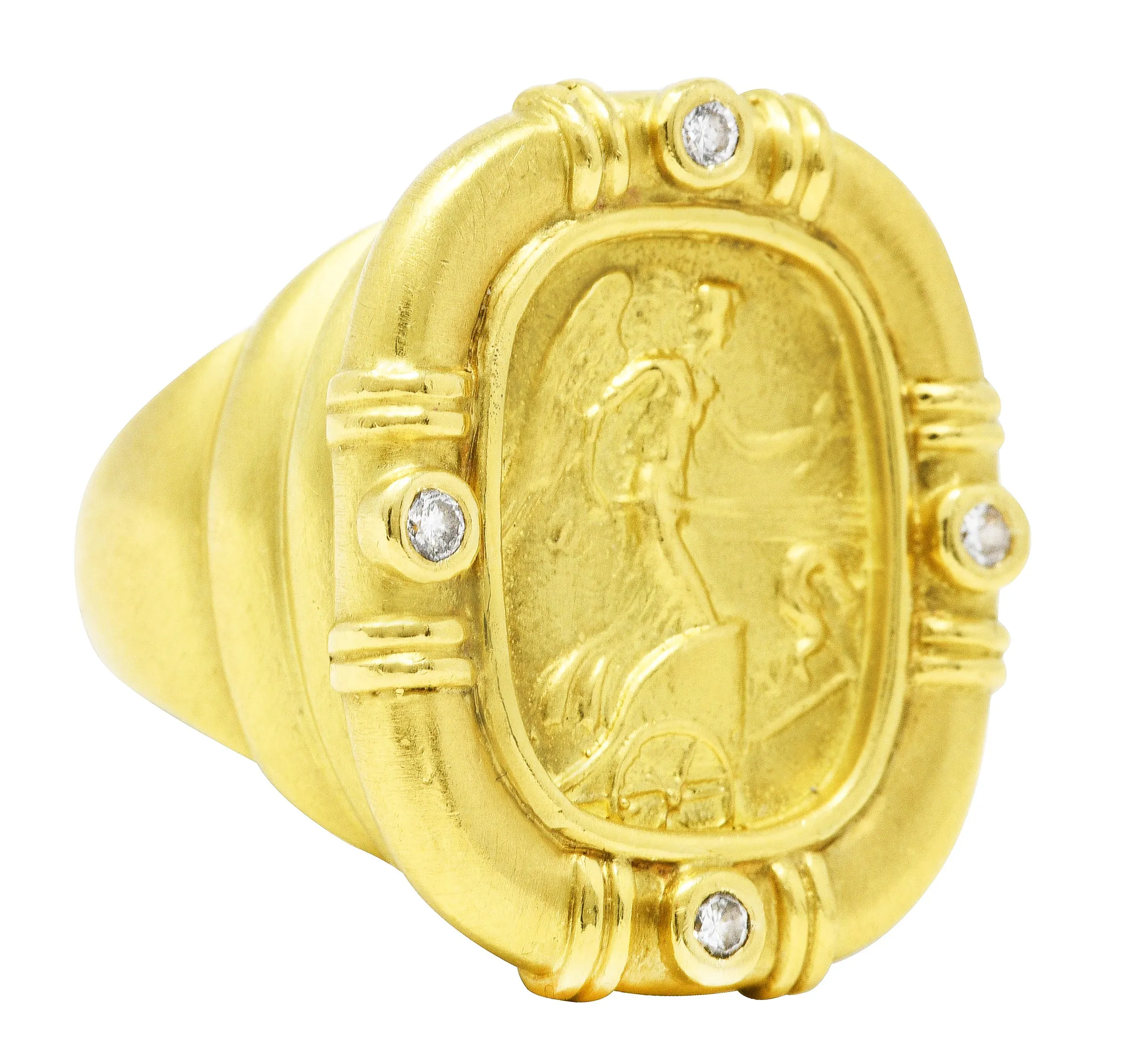 SeidenGang Vintage Diamond 18 Karat Yellow Gold Classic Nike Cameo Ring