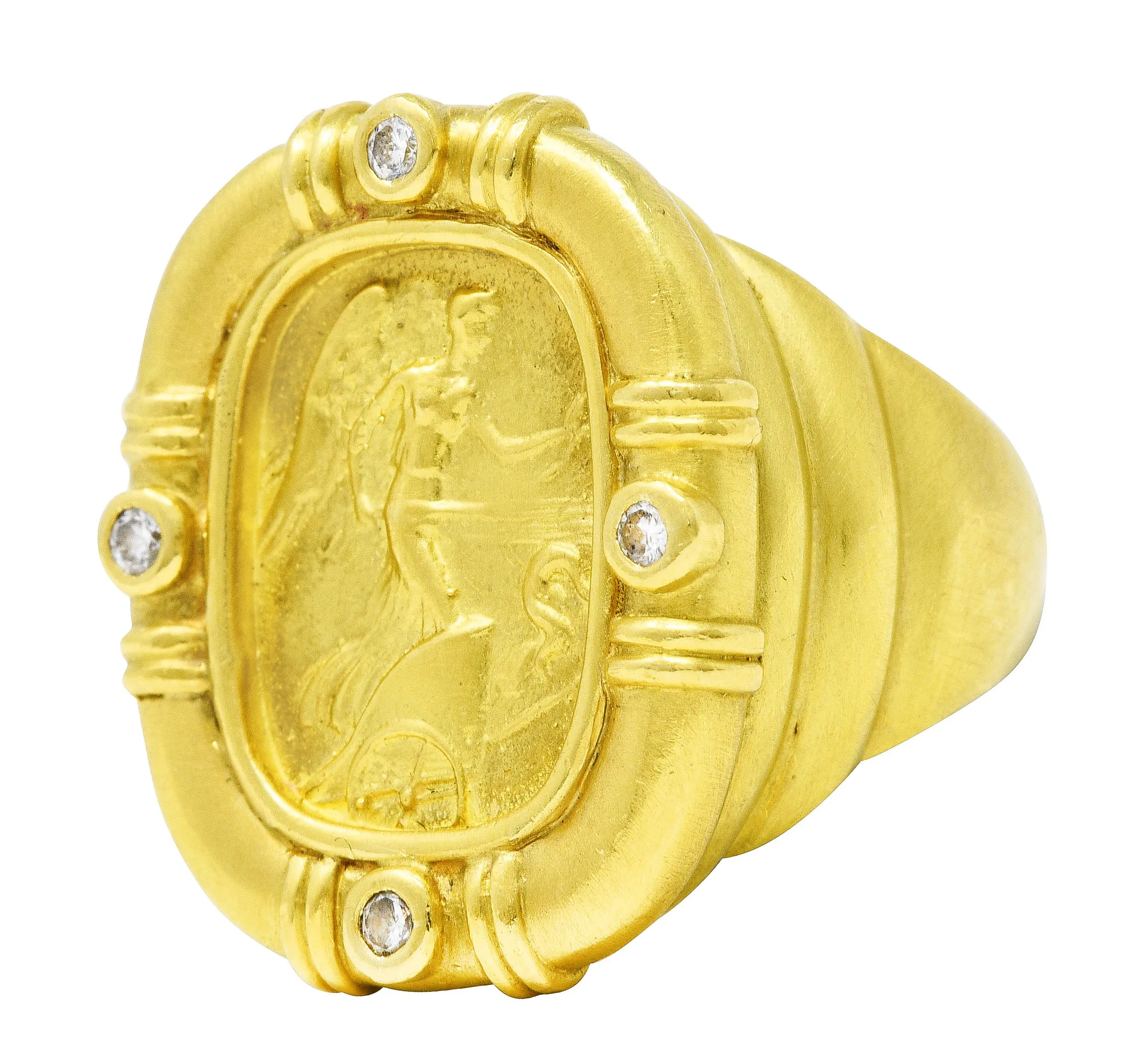 SeidenGang Vintage Diamond 18 Karat Yellow Gold Classic Nike Cameo Ring