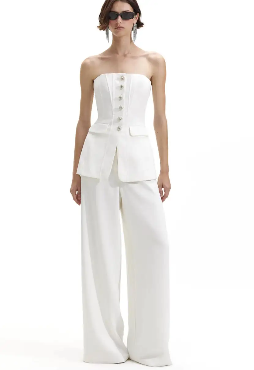 Self-portrait - Bandeau Crepe Jumpsuit - White