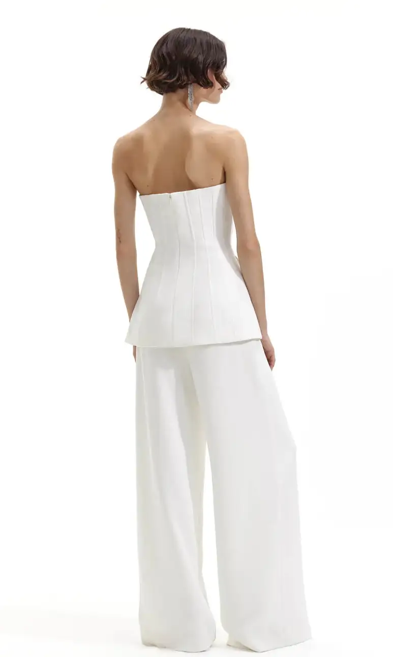 Self-portrait - Bandeau Crepe Jumpsuit - White