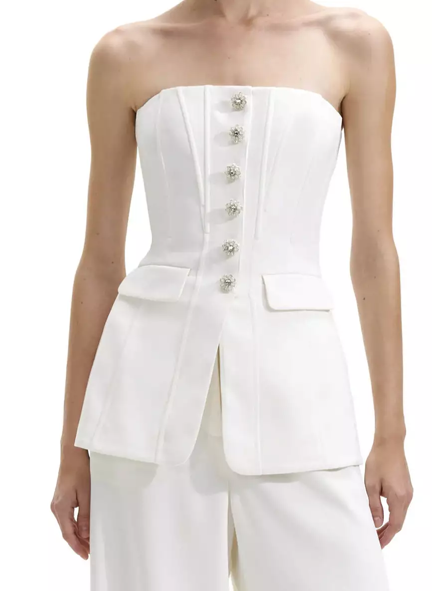 Self-portrait - Bandeau Crepe Jumpsuit - White