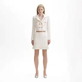 SELF-PORTRAIT Cream Sequin Textured Knit Jacket