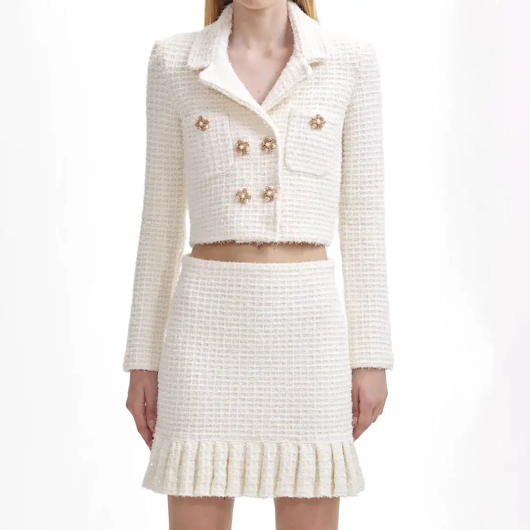 SELF-PORTRAIT Cream Sequin Textured Knit Jacket