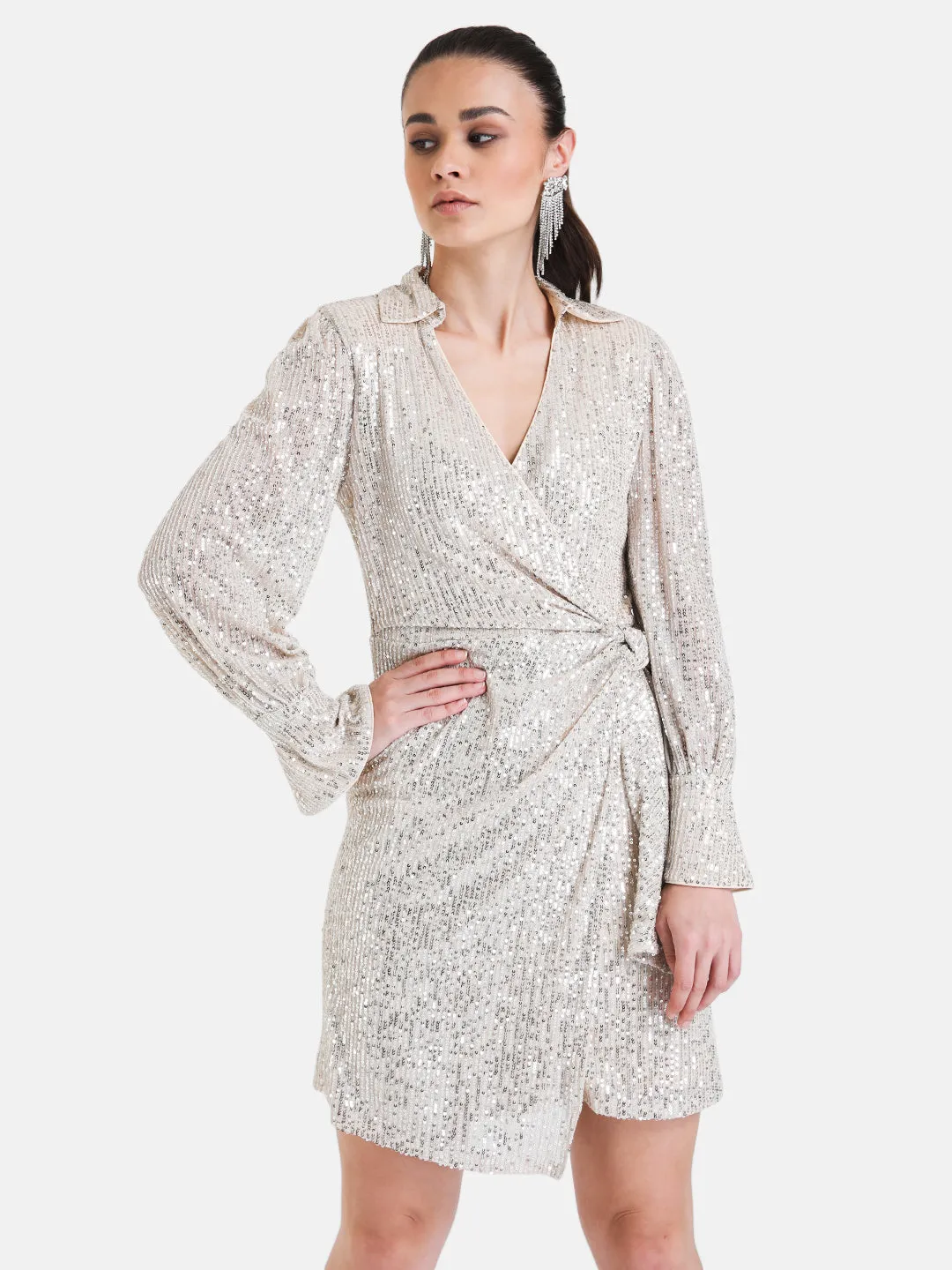 Sequin Wrap Mini Dress