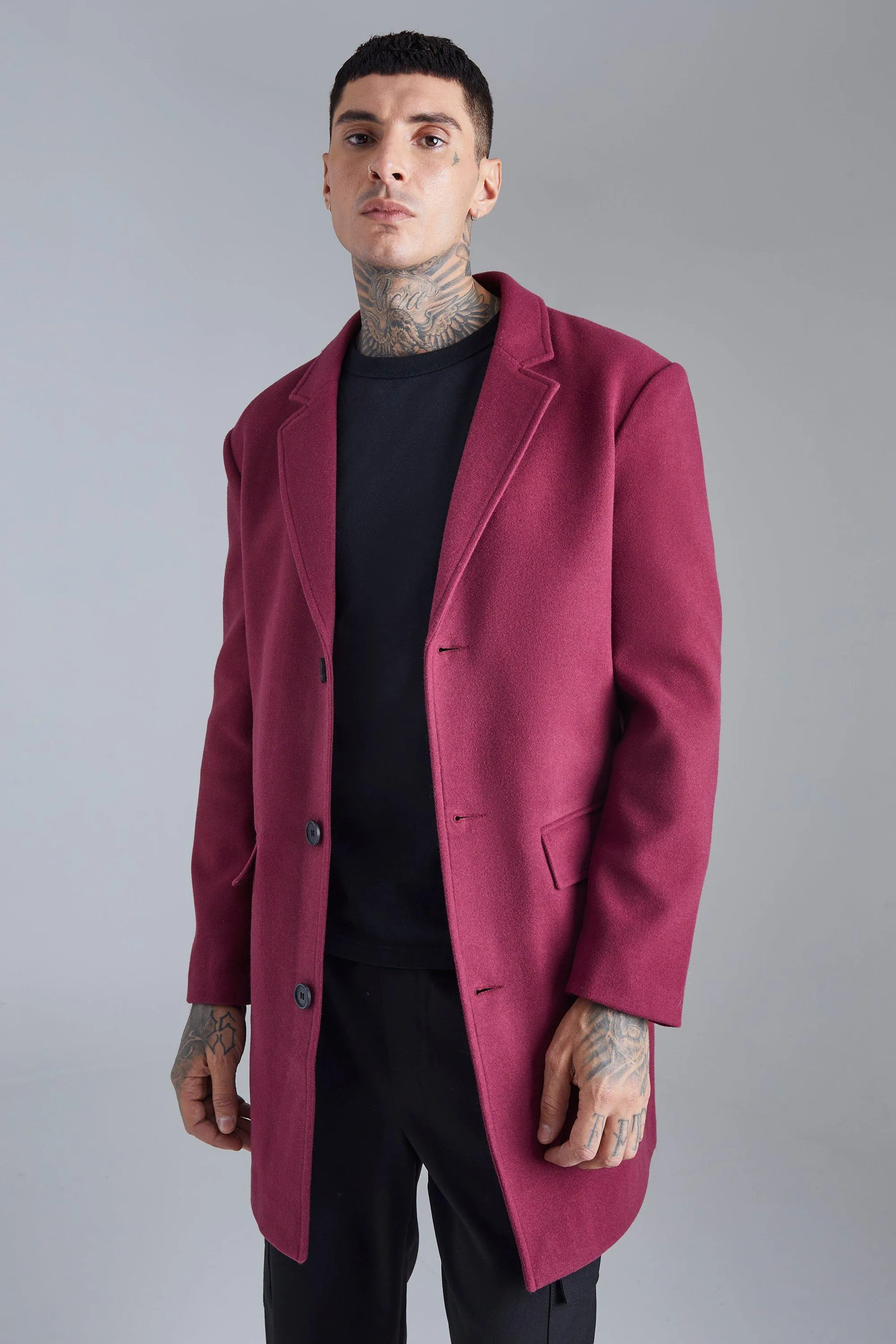 Single Breasted Wool Mix Overcoat | boohooMAN UK