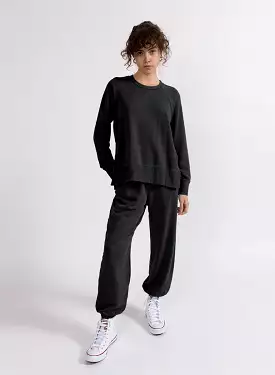 Softest Fleece Raglan Side Slit Sweatshirt in Black