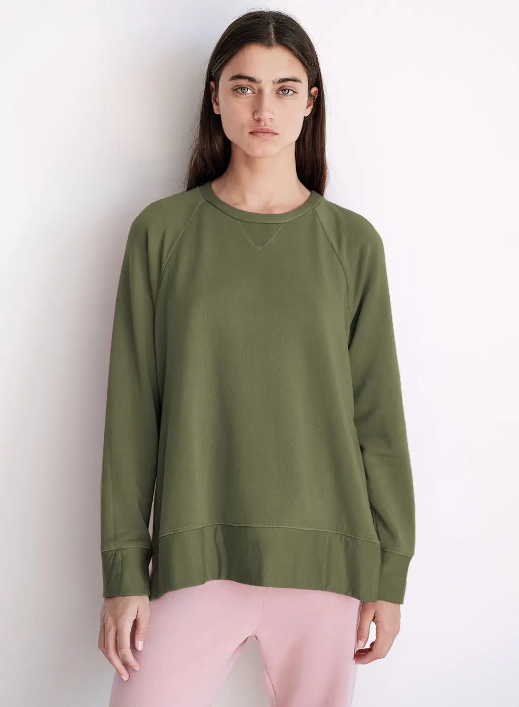 Softest Fleece Raglan Side Slit Sweatshirt in Seaweed