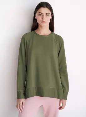 Softest Fleece Raglan Side Slit Sweatshirt in Seaweed