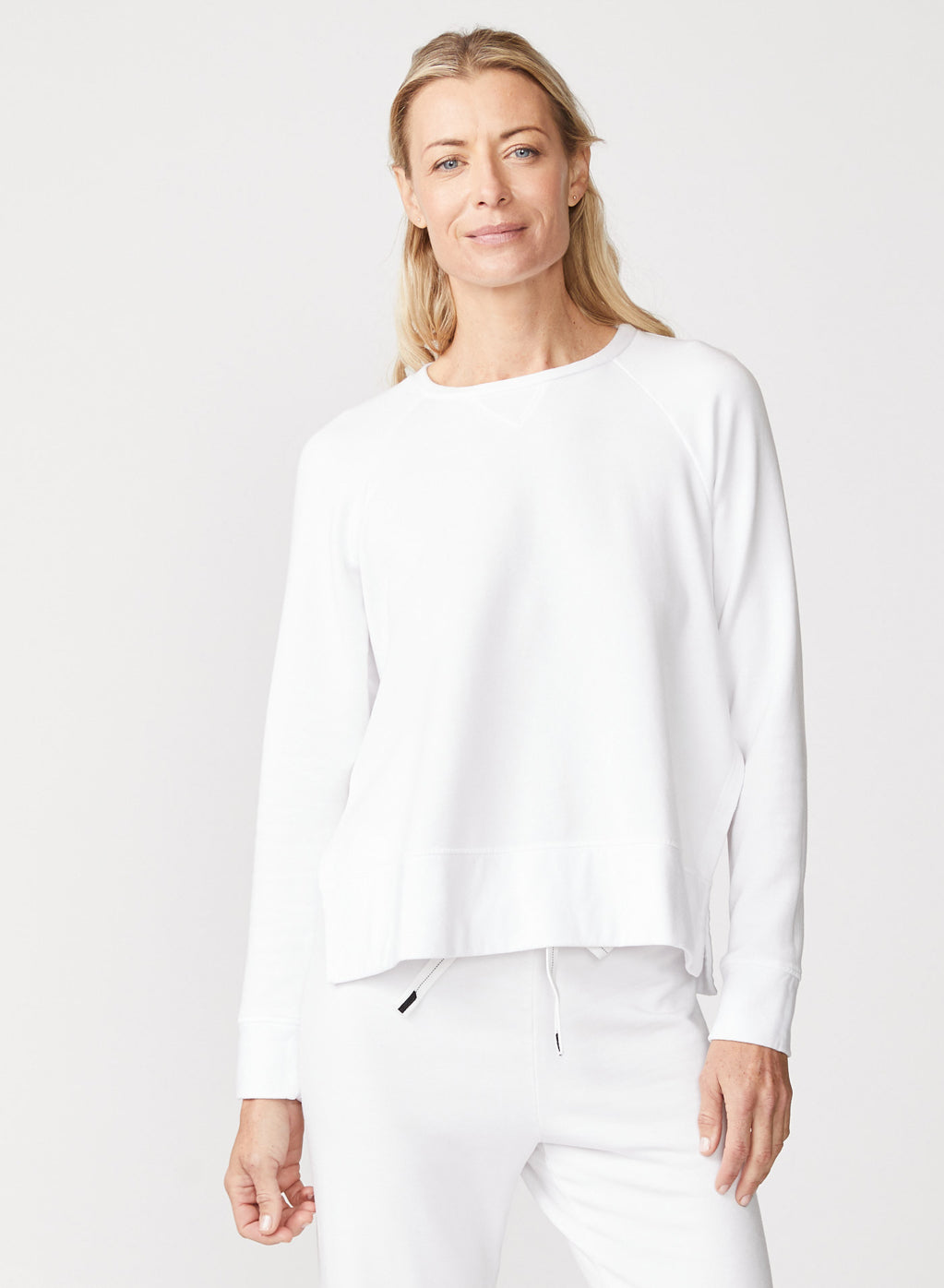 Softest Fleece Raglan Side Slit Sweatshirt in White