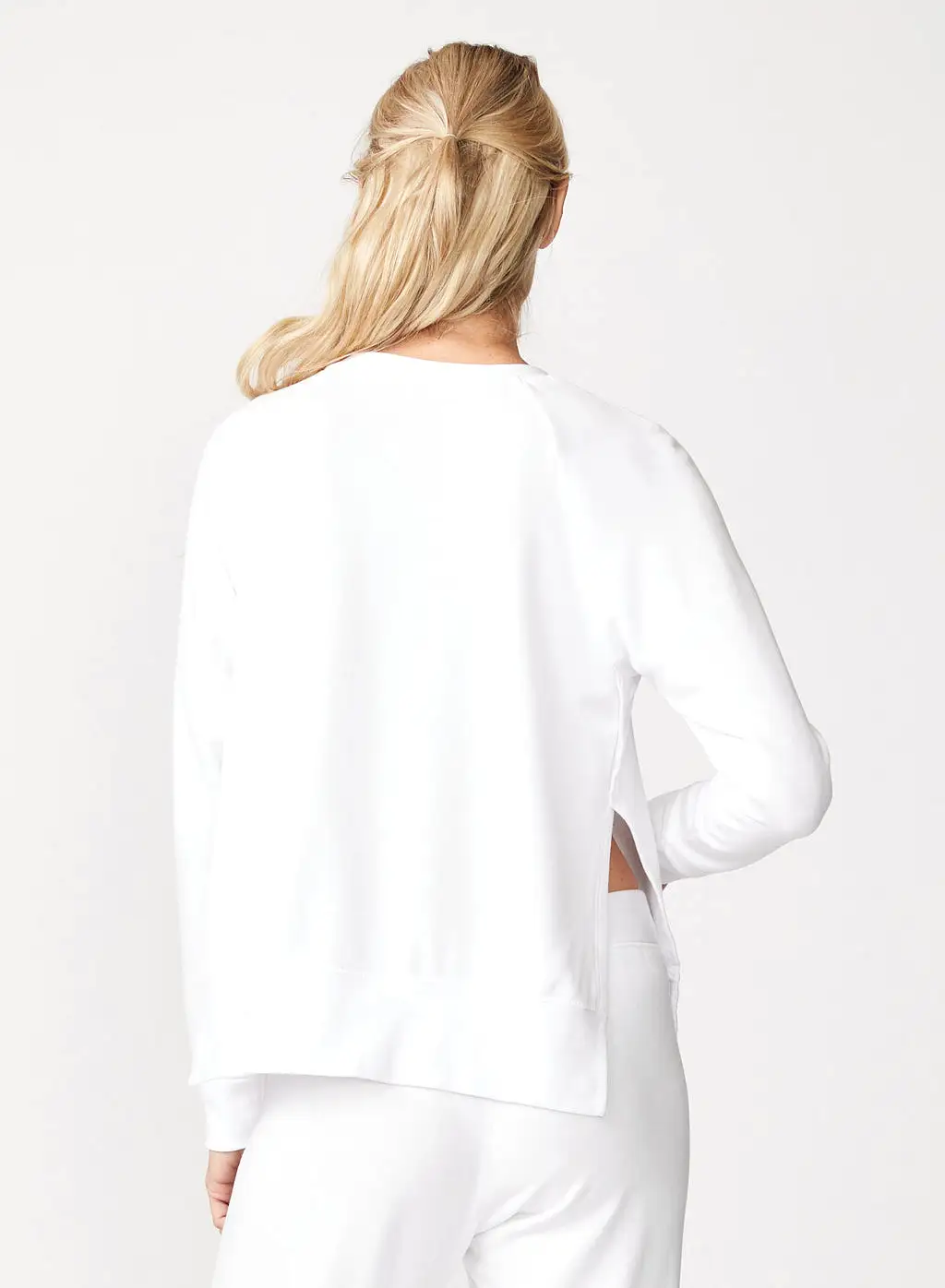 Softest Fleece Raglan Side Slit Sweatshirt in White