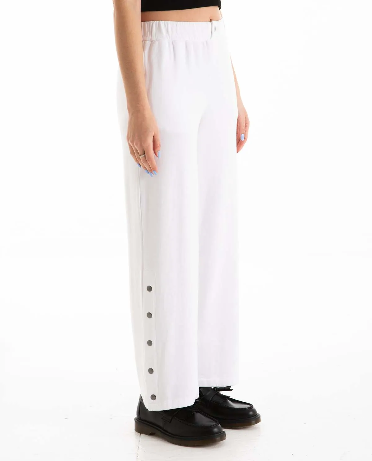 Softest Fleece Snap Track Pant - White