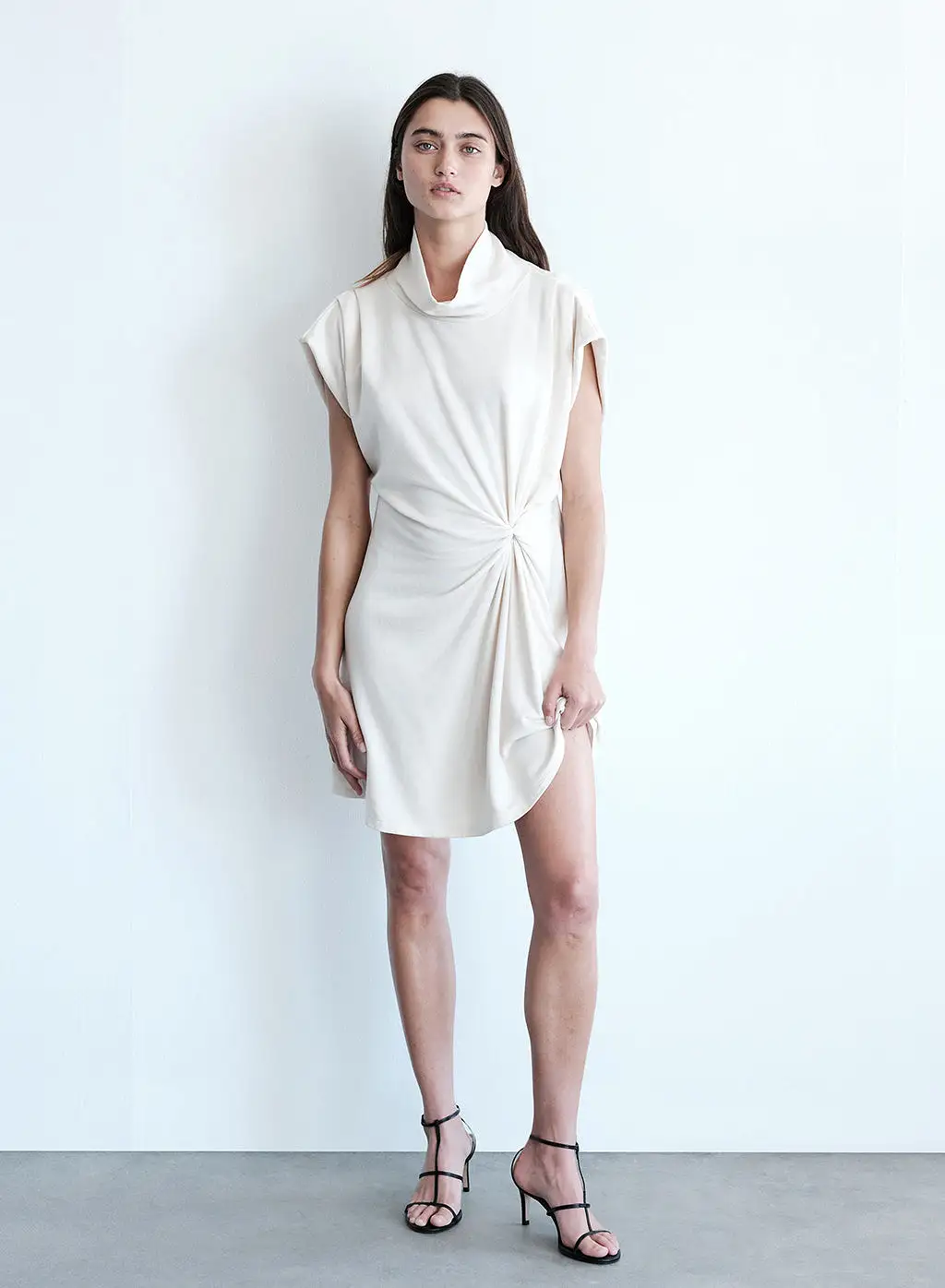 Softest Fleece Twist Midi Dress in Cream