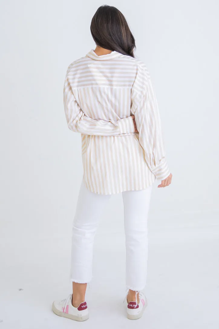 Stripe Poplin Button Up Top