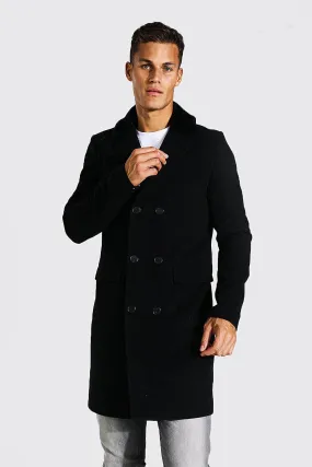 Tall Smart Faux Fur Collar Overcoat | boohooMAN UK