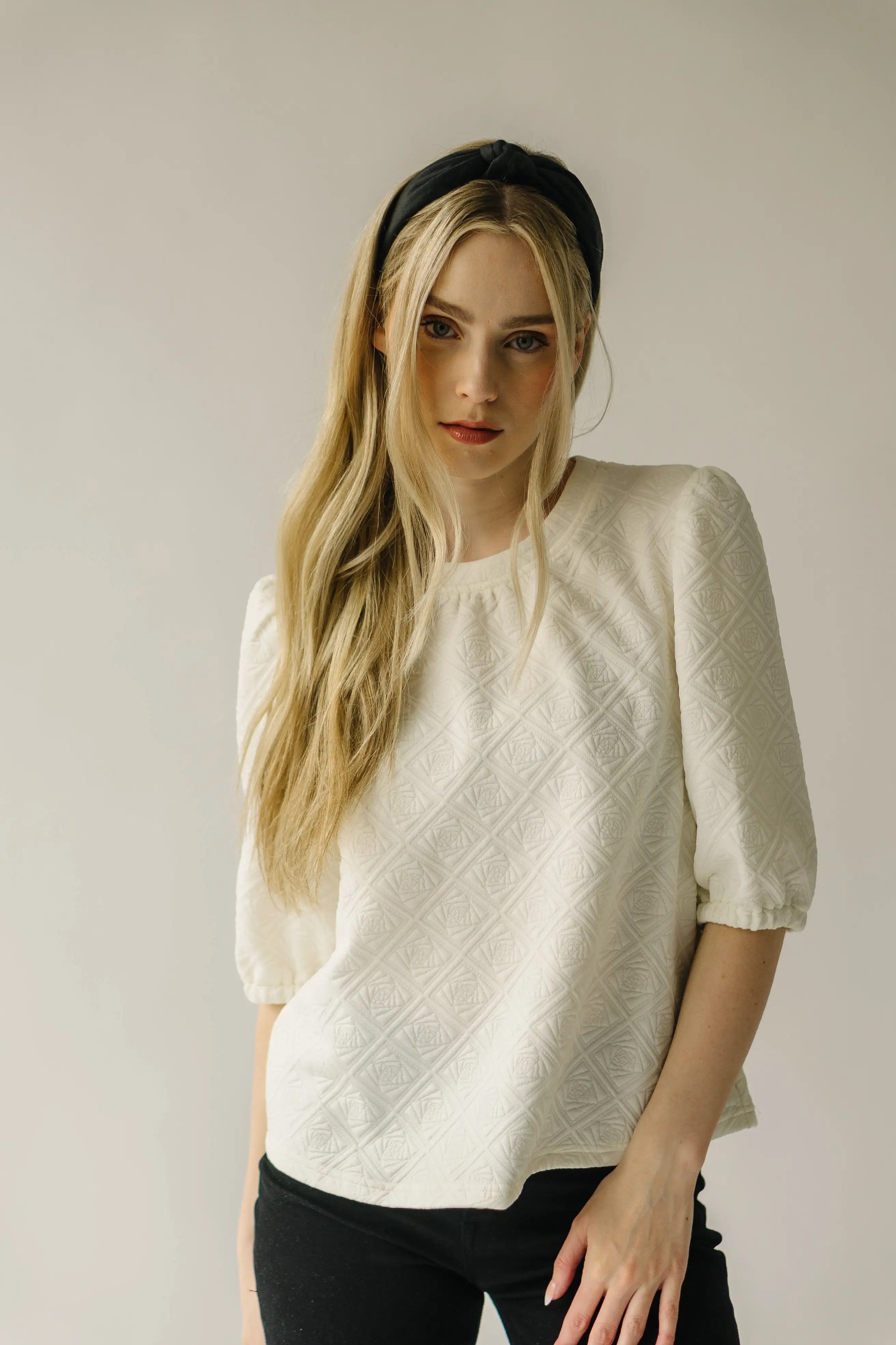 The Brevard Textured Blouse in Cream