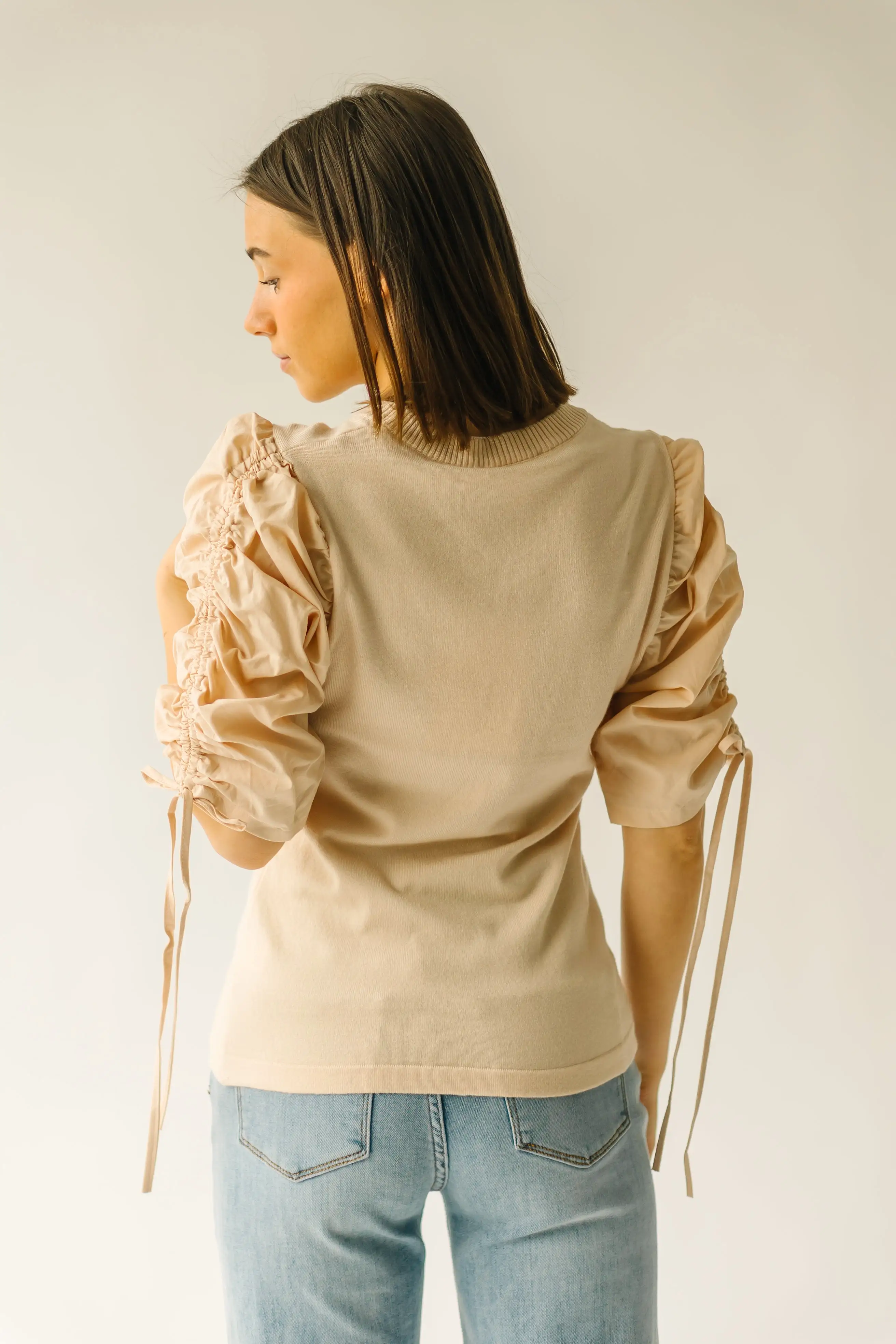 The Lavelle Ruched Sleeve Blouse in Sand