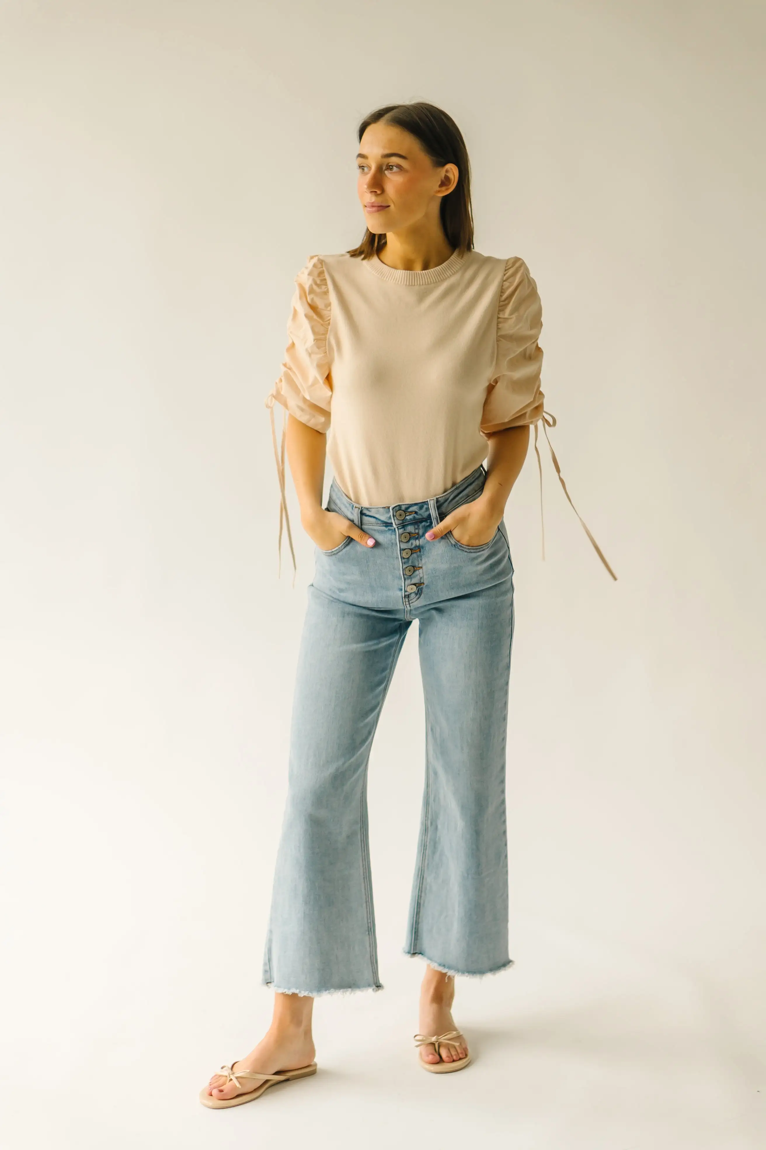 The Lavelle Ruched Sleeve Blouse in Sand