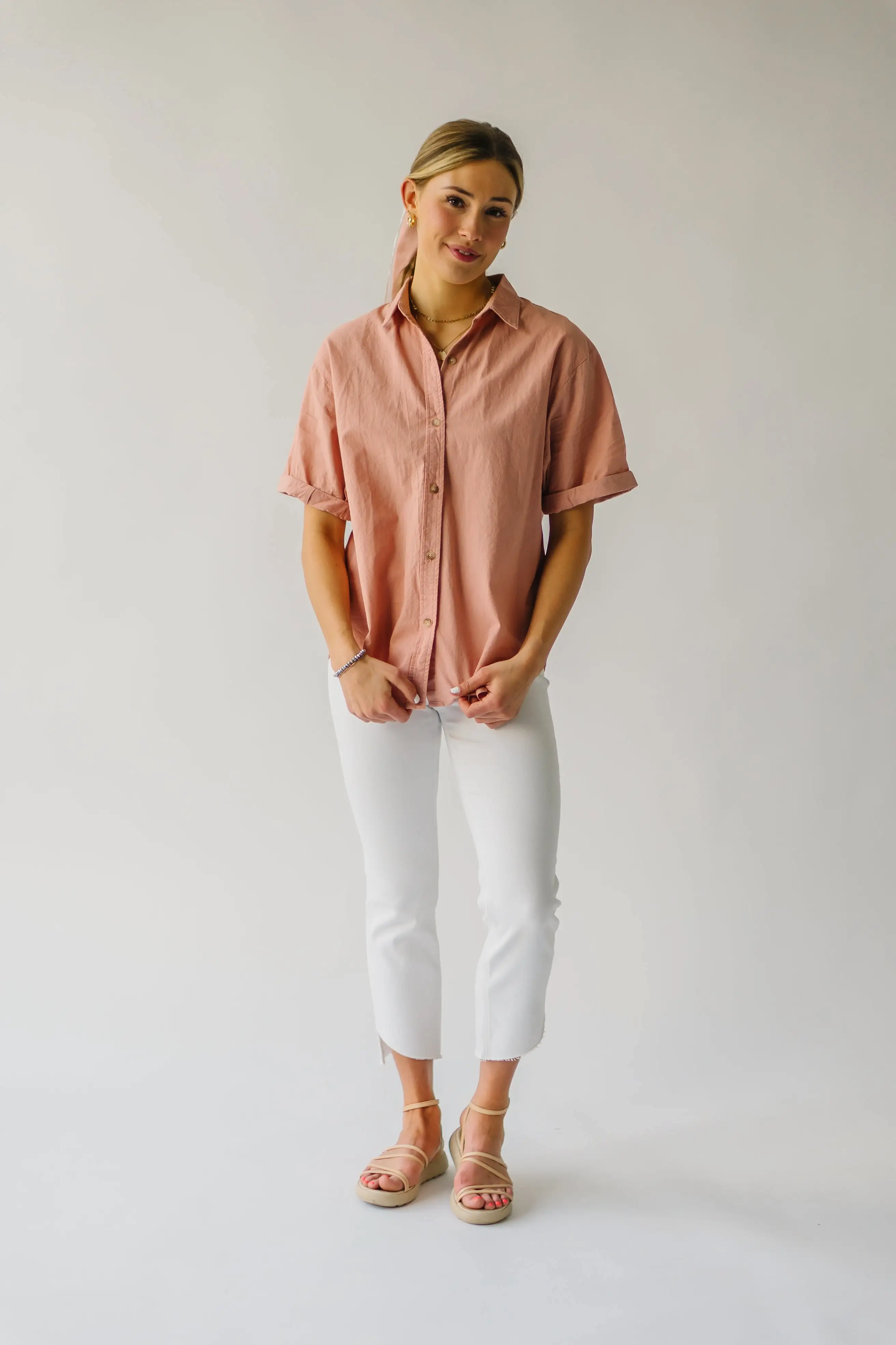 The Rosner Cuff Sleeved Button-Up Blouse in Ginger