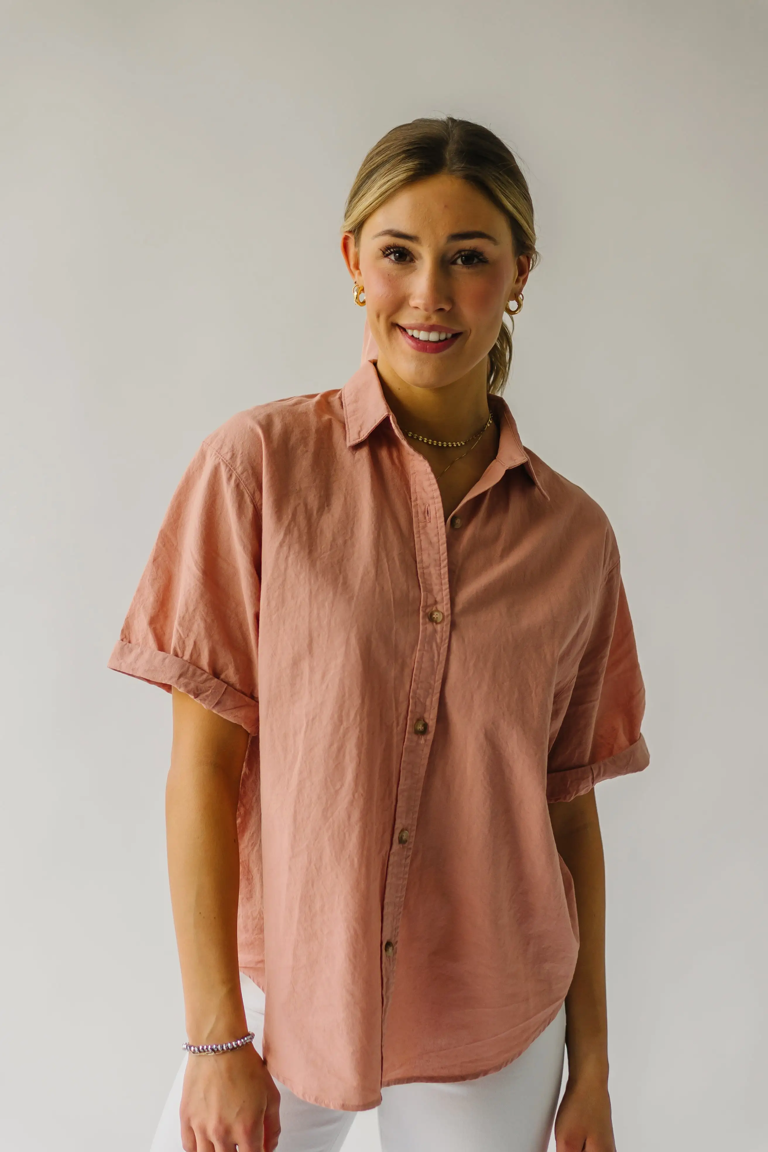 The Rosner Cuff Sleeved Button-Up Blouse in Ginger