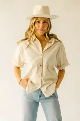 The Rosner Cuff Sleeved Button-Up Blouse in Natural